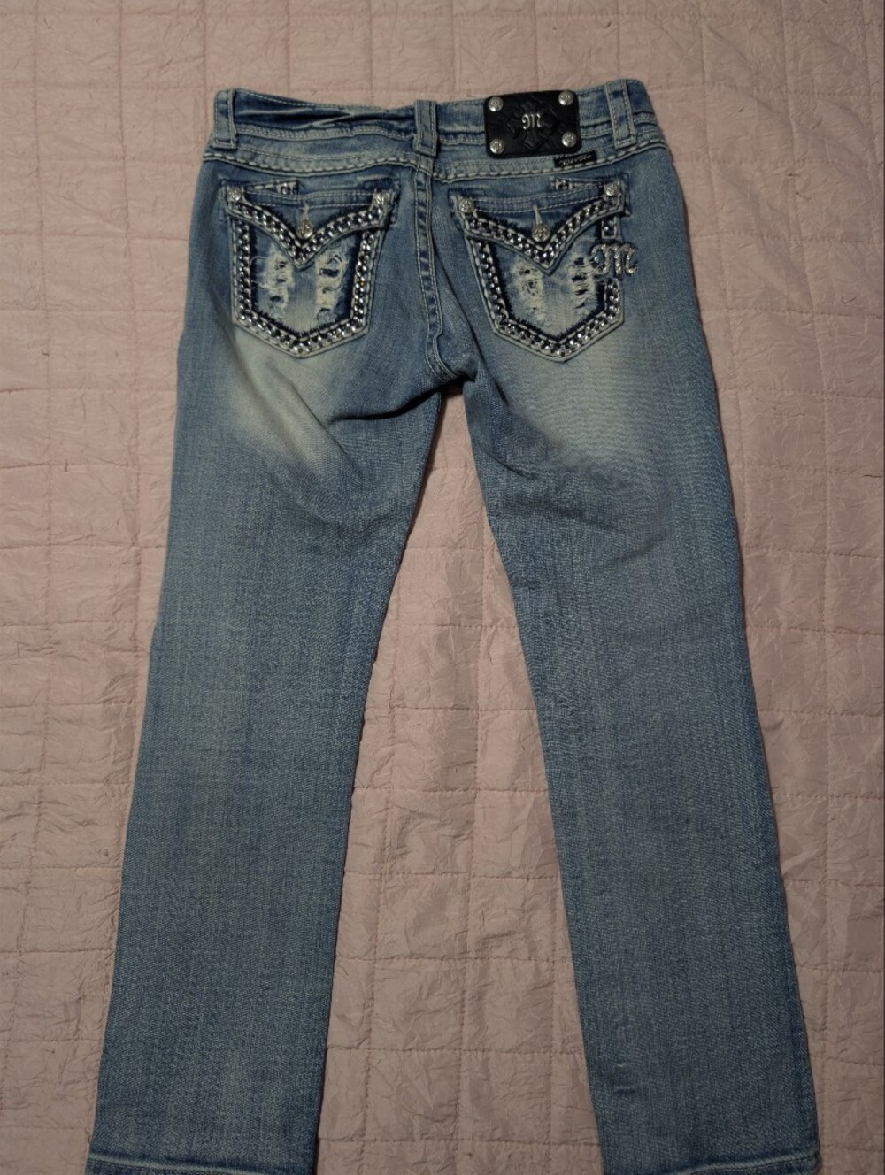 Miss Me Light Blue Skinny Jeans with Embellished Back Pockets